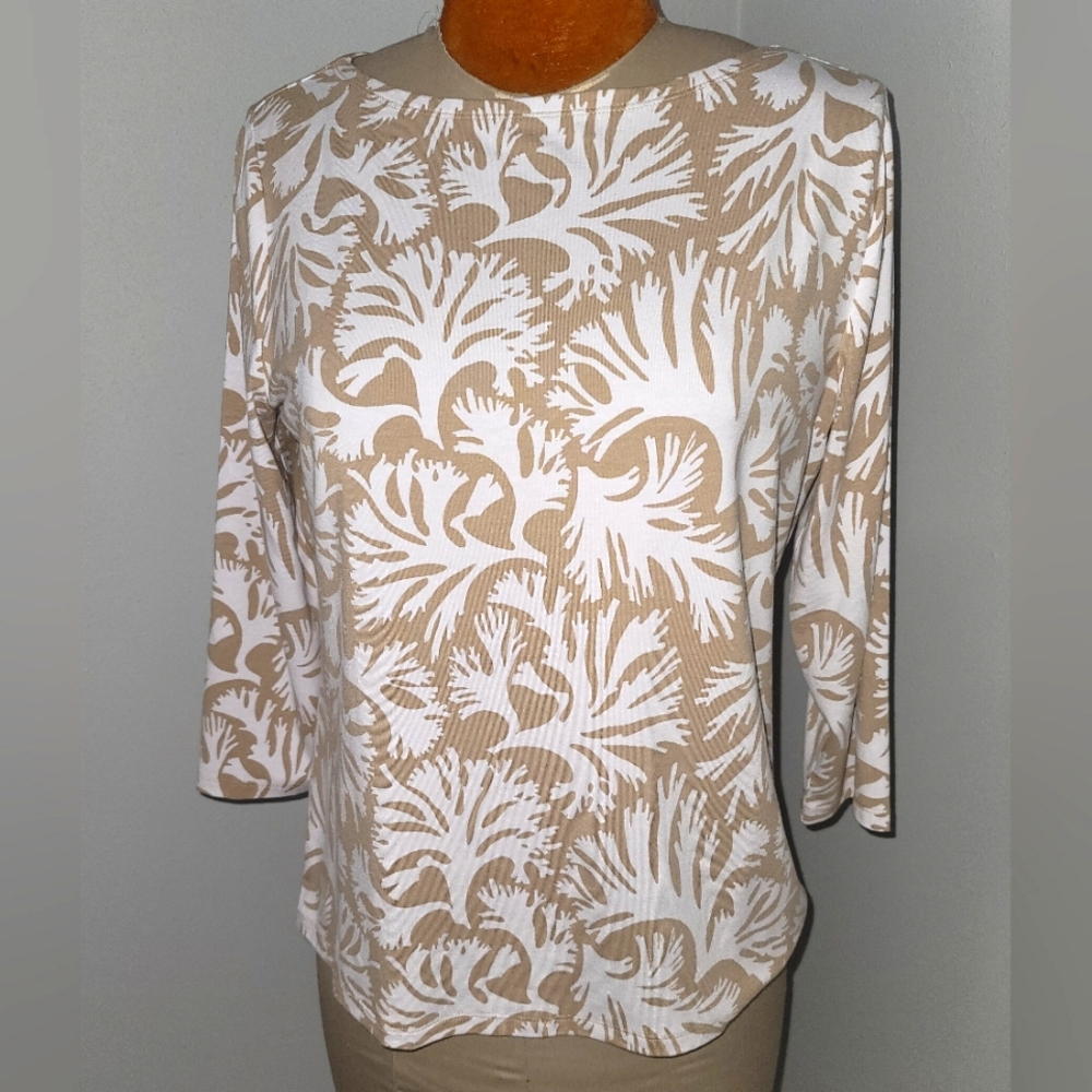 Ann Taylor tan and white print top  Sz L